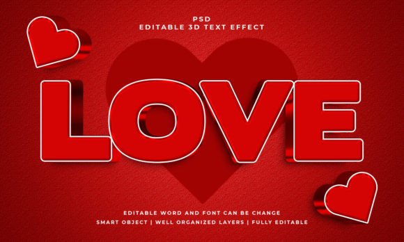 Love 3D Editable PSD Text Effect: Instant Dimension